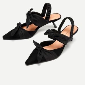 zara slingback kitten heel with bow-ties size 8